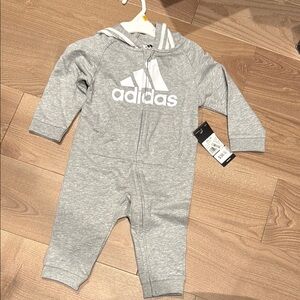 Adidas Gray Footies One Piece with Hood and Zipper